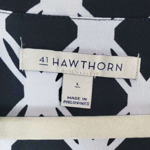 41 Hawthorn Womens Black White Geometric Long Sleeve Blouse Top Size Large - Picture 3 of 6